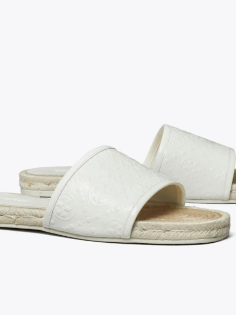 Tory Burch T Monogram Espadrille Slide Gardenia White Patent Leather Size 9.5